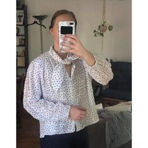 ZARA XXL tie neck flowy polka dot blouse